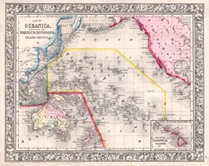 Vintage Australian Maps Stampe: 1864, Mitchell Map of Australia and Polynesia, topography, cartography, geography