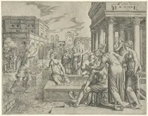 King David Painting Stampe: Bathsheba receives the message of David, Cornelis Massijs, 1549