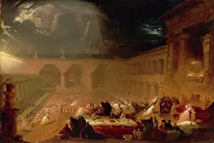 Old Testament Scene Painting Stampe: Belshazzars Feast Signed and dated, lower left: J