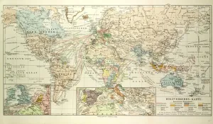 Victorian Era Cartography Stampe: Old Map of the World