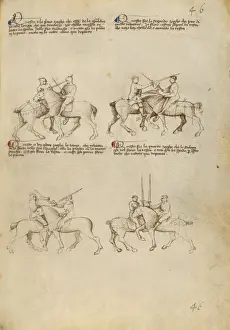 14th Century Artwork Stampe: Equestrian Combat with Sword