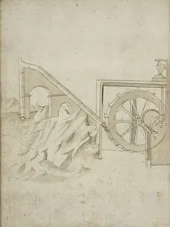 Brown Ink On Paper Art Stampe: Folio 13 mill powered water siphon Edificij et