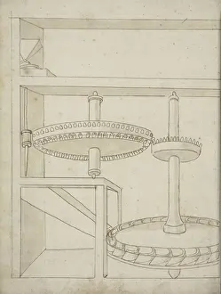 Medieval Architecture Drawings Stampe: Folio 40 mill horizontal water wheel Edificij et