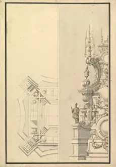 Italian Drawings Stampe: Half Ground Plan Elevation Catafalque surmounted