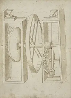 Renaissance Architecture Drawings Stampe: Two mills wheel Edificij et machine MS Martini