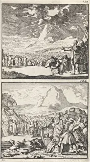 Moses And The Ten Commandments Stampe: Moses explains the Ten Commandments to the elders on Mount Sinai, Caspar Luyken