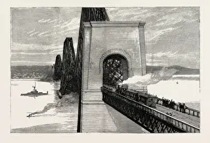 UK History Images Stampe: RUNNING THE FIRST TRAIN OVER THE NEW FORTH BRIDGE, engraving 1890, UK, U. K. Britain