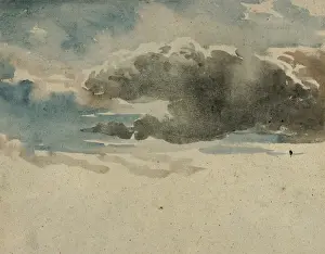 British Romantic Era Art Stampe: Study, Clouds, recto, Study, Elder Bush, Fence, verso, David Cox, British, Birmingham
