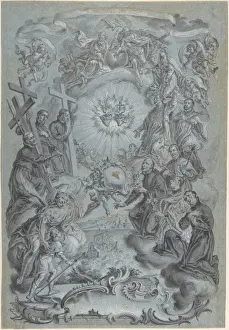 Virgin Mary Drawing Stampe: Study Frontispiece Trinity Saints surrounding