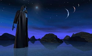 Artificial Intelligence Concept Stampe: Android in alien landscape