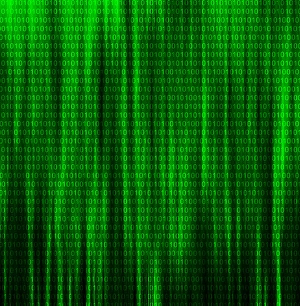 Binary Code Background Stampe: Binary code on green background