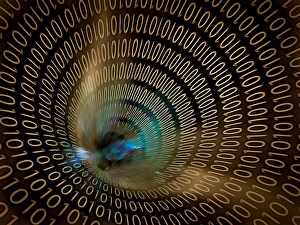 Digital Data Transmission Stampe: Binary code tunnel of network or internet