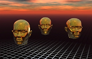 Science Fiction Concept Stampe: A central computer brain interlinked with every computer on the planet