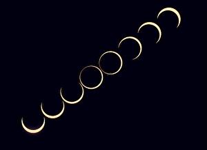 Annular Solar Eclipse Stampe: A composite that showing the sequence around mid-eclipse of the October 14