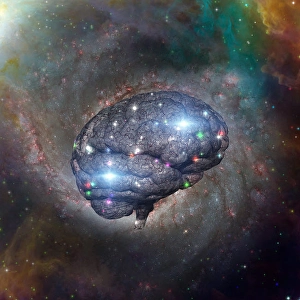 Brain Anatomy Illustration Stampe: Cosmic Brain in vivid space