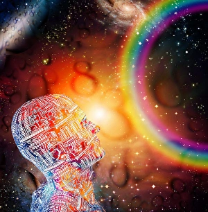 Abstract Space Art Stampe: Cyborg in eternal space