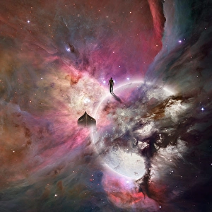 Space Art Illustration Stampe: Deep space background with human being