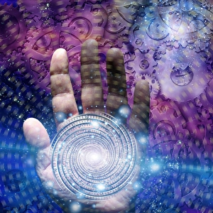 Abstract Spiral Design Stampe: Hand with time vortex and gears