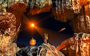 Futuristic Space Travel Stampe: A human astronaut exploring & mining an asteroid