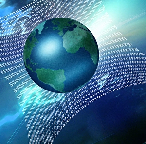 Global Network Connection Stampe: Internet represented by web of binary