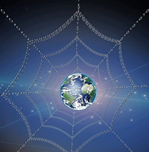 Binary Code Concept Stampe: Internet represented by web of binary