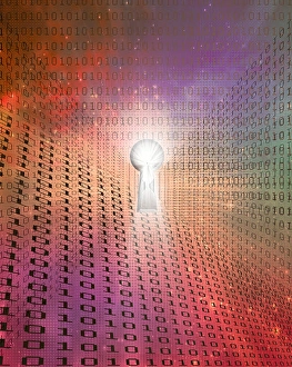 Digital Data Protection Stampe: Keyhole and binary code