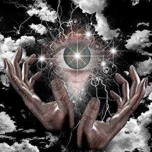 Abstract Space Art Stampe: Large eye and hands