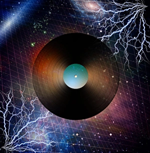 Retro Music Equipment Stampe: LP with space