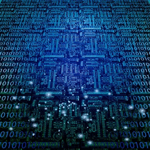 Binary Code Image Stampe: Machine language and circuit background