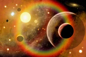 Solar System Illustration Stampe: A planetary system in the outer limits of a distant nebula