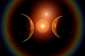 Binary Star System Stampe: A pair of alien worlds in orbit around a binary star system