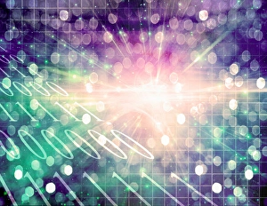 Electronic Communication Network Stampe: Shining light in binary abstract background