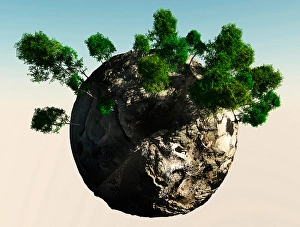 Environmental Conservation Symbol Stampe: Small planet with trees