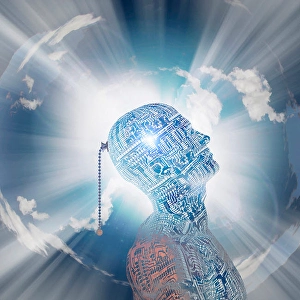 Artificial Intelligence Concept Stampe: Technology mind with pull switch