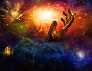 Abstract Space Art Stampe: Temple of fire Hand of time