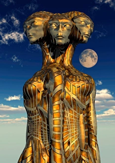 Artificial Intelligence Artwork Stampe: A trinity of alien beings, coequal