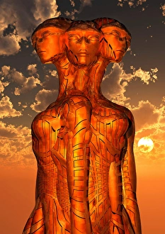 Artificial Intelligence Artwork Stampe: A trinity of alien beings, coequal