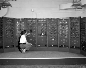American Space Exploration Stampe: Analog Computing Machine in Fuel Systems Building, Cleveland, Ohio, USA, 1949