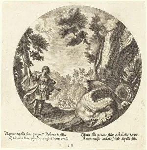 Roman Mythological Creatures Stampe: Apollo Killing the Python, 1665. Creator: Georg Andreas Wolfgang