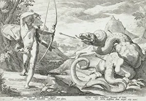 Ovid Metamorphoses Illustration Stampe: Apollo Killing the Python, published 1589. Creator: Hendrik Goltzius