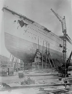 Cunard Line Ocean Liner Stampe: AQUITANIA ready to launch, between c1910 and c1915. Creator: Bain News Service