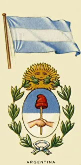 Blue And White Striped Flag Stampe: Argentina, c1935. Creator: Unknown
