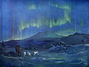 Stampe di L'Aurora Australe. c1908, (1909). L'esploratore anglo-irlandese Ernest Shackleton (1874-1922) condusse tre spedizioni nell'Antartide Molossidae Stampe: L'Aurora Australe. c1908, (1909). Artista: George Marston