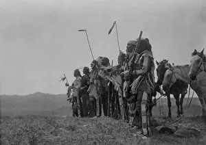 American Indian Heritage Stampe: Awaiting the scouts return, Atsina, c1908. Creator: Edward Sheriff Curtis