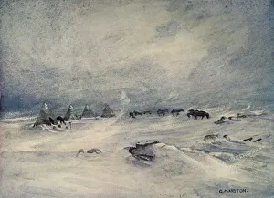 Antarctic Expedition Stampe: A Blizzard on the Barrier, c1908, (1909). Artist: George Marston