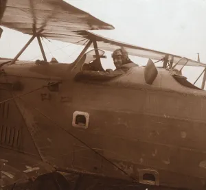 World War One Aircraft Stampe: Breguet biplane taking off, c1914-c1918