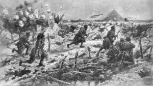 Bayonet Charge Stampe: A British attack using the bayonet and grenade