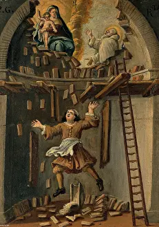 Christian Art Heritage Images Stampe: A builder falling from a platform in an apse