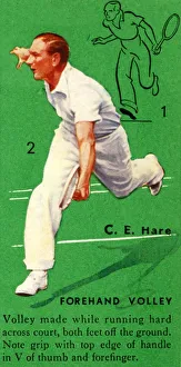 British Tennis Player Stampe: C. E. Hare - Forehand Volley, c1935. Creator: Unknown