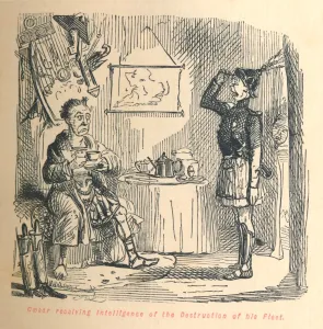Monochrome Engraving Stampe: Caesar receiving intelligence of the Destruction of his Fleet